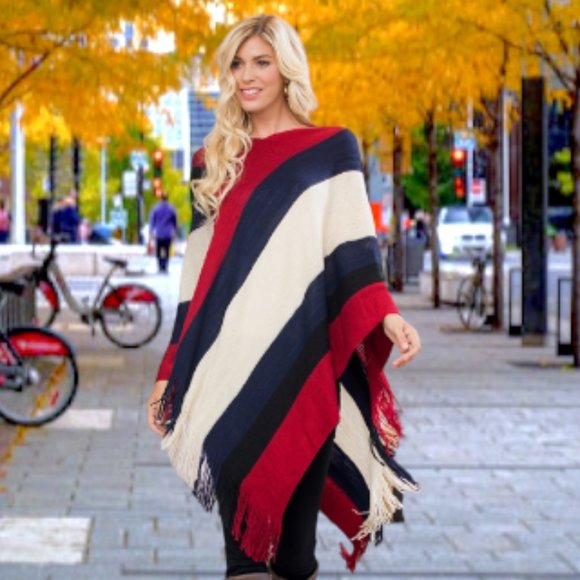 CLASSIC STRIPED PONCHO/ WRAP / SHAWL - Picture 2 of 10